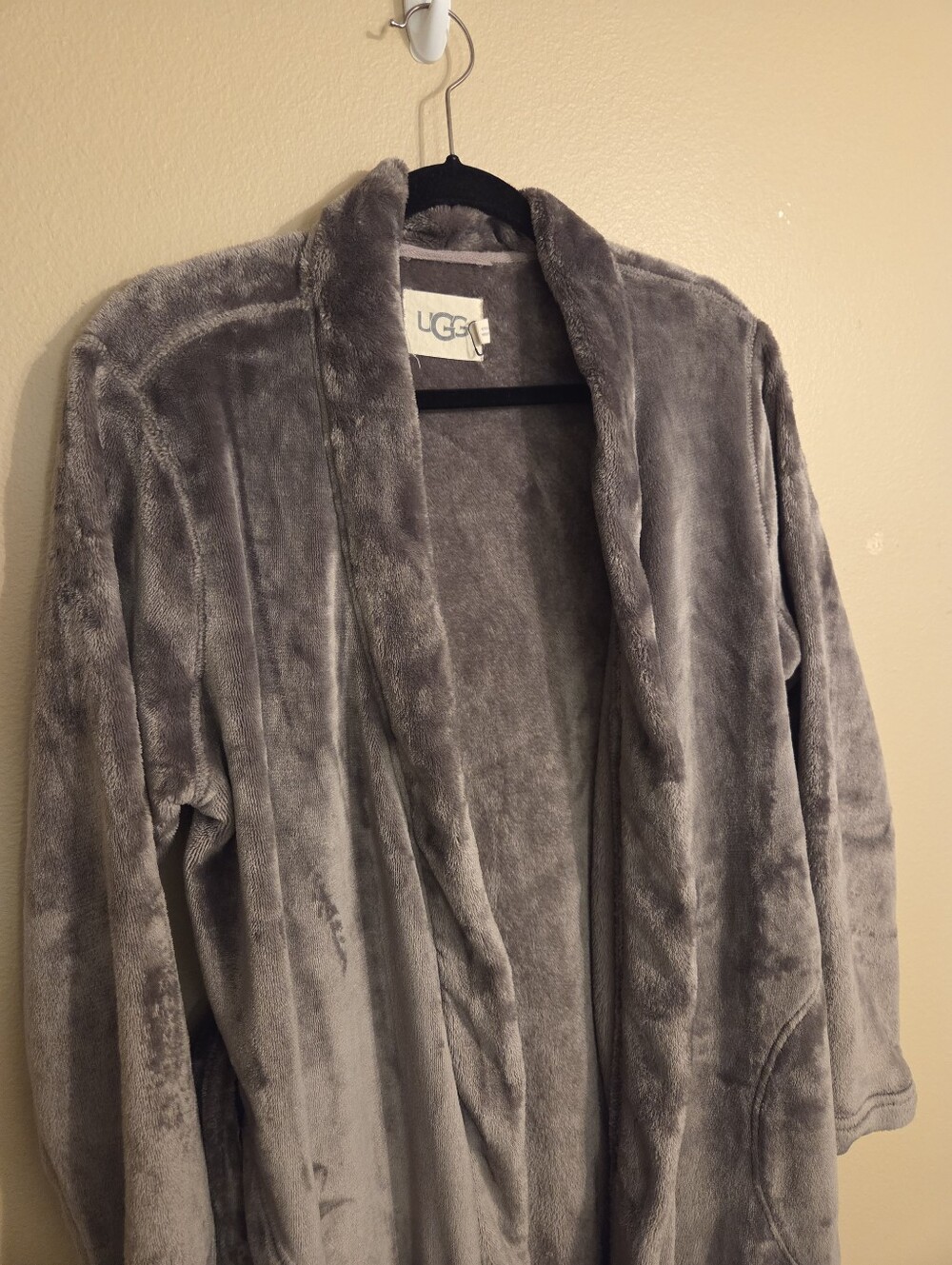 UGG Marlow Charcoal Grey Double-Fleece Knit Tie Waist Long Robe Sleepwear SZ L - Picture 3 of 10